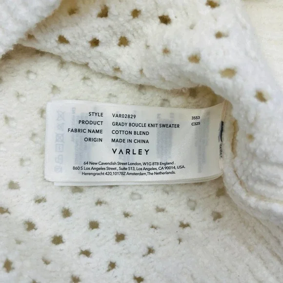 Varley Grady Boucle Sweater Sz S Coconut Milk Ivory Open Knit Cotton Blend - Picture 11 of 14